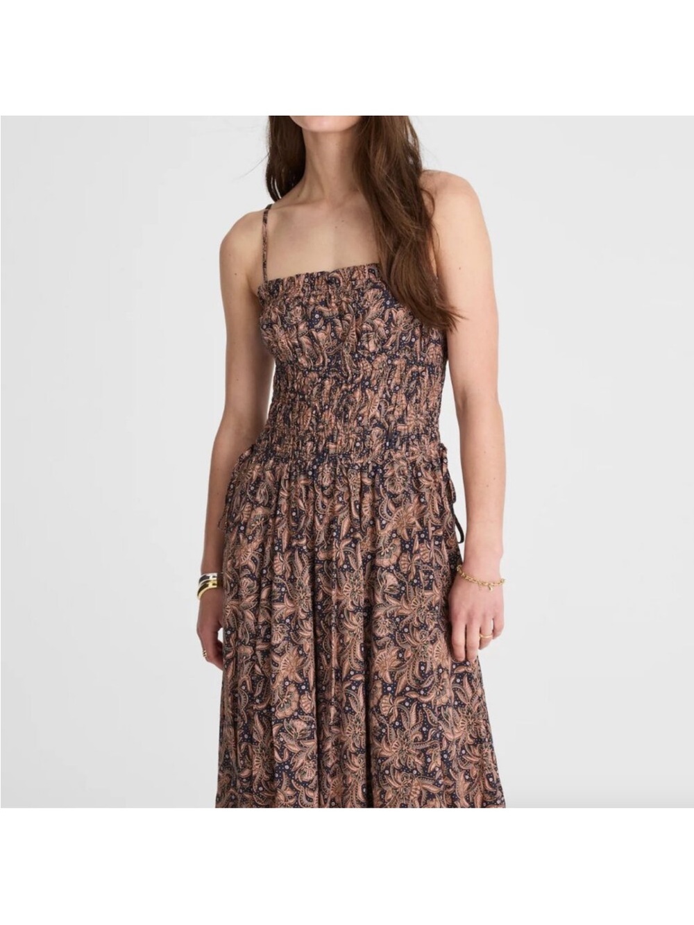 Madewell Smocked Bubble-Hem Midi Dress in Paisley size 4 NWT - Picture 3 of 10